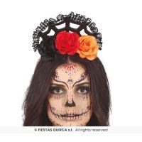tiara met oranje en rode bloemen