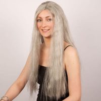 Pruik extra lang grijs