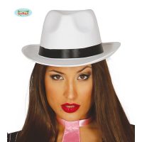 gangsterhoed satin wit — verkleedaccessoire voor een gangster themafeest bij Carnavalshop Berlaar