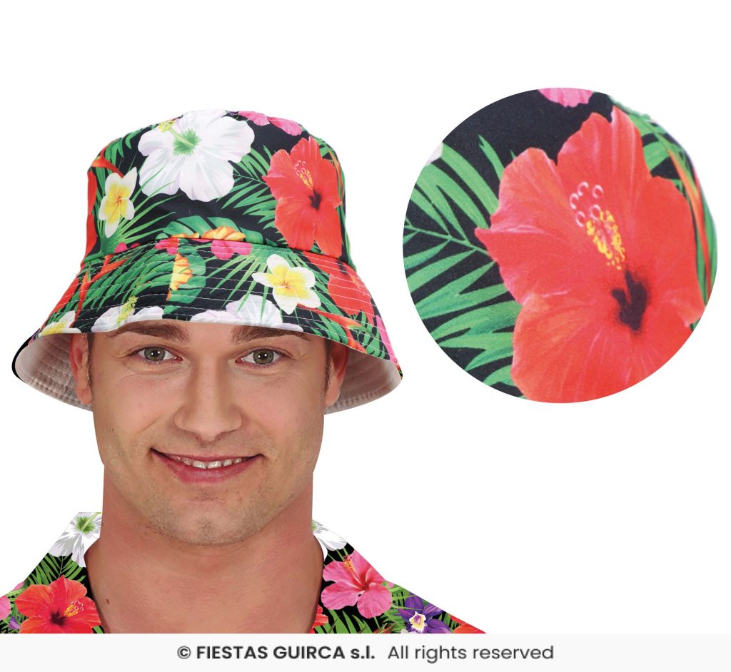 Hawaïaanse hoed bloemen — verkleedaccessoire voor carnaval bij Carnavalshop Berlaar