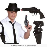 Pistool 25 cm met schoudertas — verkleedaccessoire voor een gangster themafeest bij Carnavalshop Berlaar