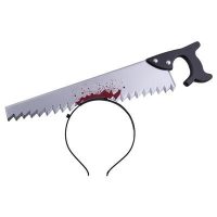 Zaag met bloed door hoofd — verkleedaccessoire voor Halloween bij Carnavalshop Berlaar