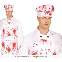 Muts en schort met bloed — verkleedaccessoire voor Halloween bij Carnavalshop Berlaar